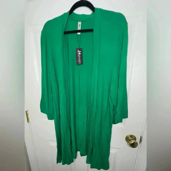 ☘️ NWT 24/7 Open Front 3/4 Sleeve Cardigan, Size 3X (16/18), Green - Picture 4 of 7